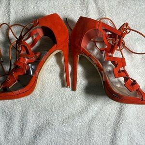 Shoe Dazzle Red Stiletto Heels with Peep-Toe Design